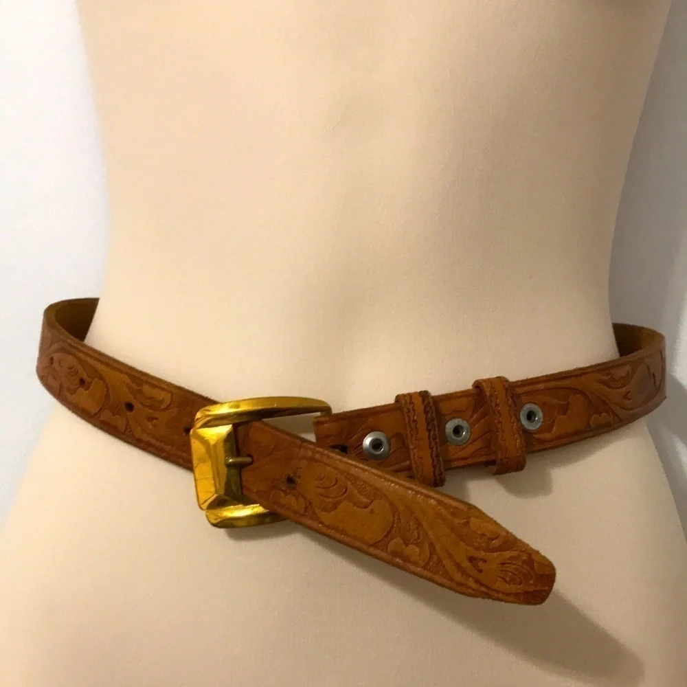 Vintage Wesco Tan Southwest Tool Embossed Top Grain Cowhide Leather Belt 24